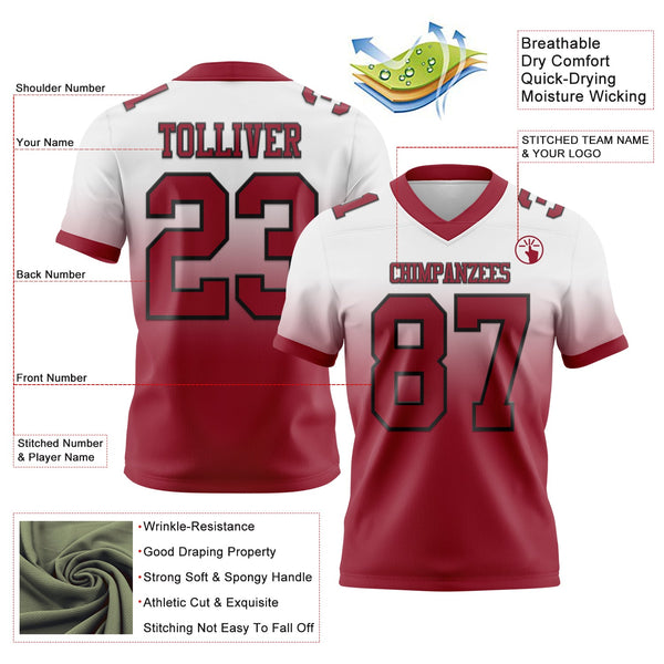 Custom White Cardinal-Black Authentic Fade Fashion Football Jersey alternate