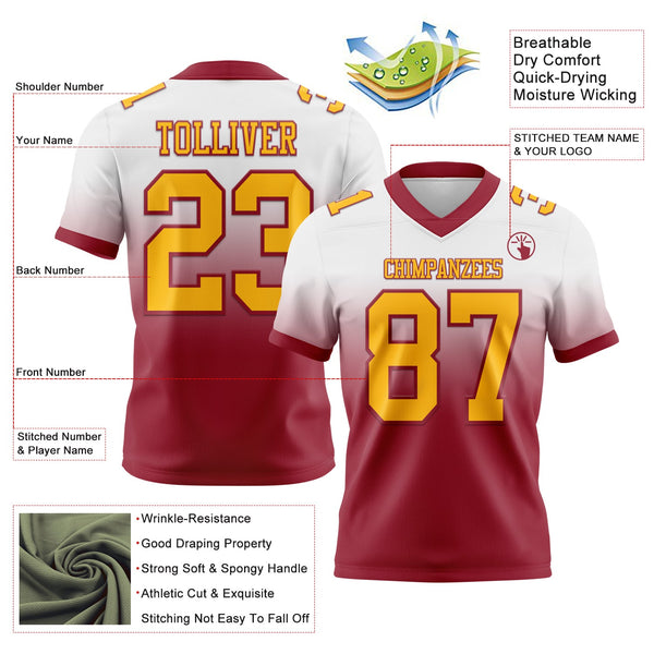 Custom White Gold-Cardinal Authentic Fade Fashion Football Jersey alternate