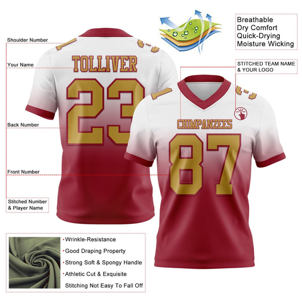 Custom White Old Gold-Cardinal Authentic Fade Fashion Football Jersey alternate