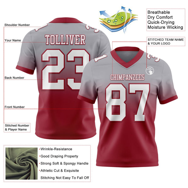 Custom Gray White-Cardinal Authentic Fade Fashion Football Jersey alternate
