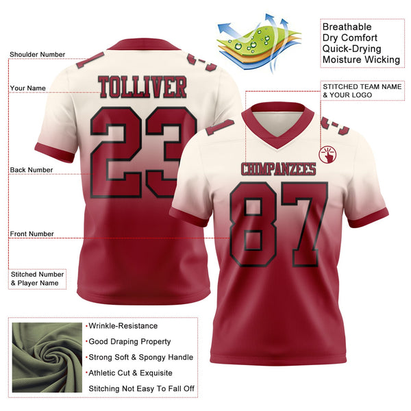 Custom Cream Cardinal-Black Authentic Fade Fashion Football Jersey alternate