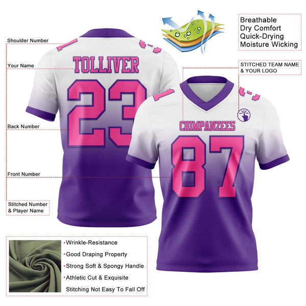 Custom White Pink-Purple Authentic Fade Fashion Football Jersey alternate
