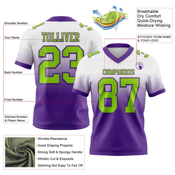 Custom White Neon Green-Purple Authentic Fade Fashion Football Jersey alternate
