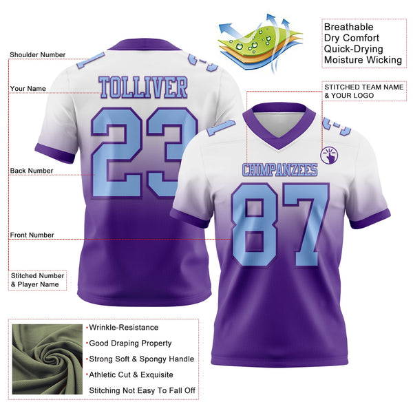 Custom White Light Blue-Purple Authentic Fade Fashion Football Jersey alternate