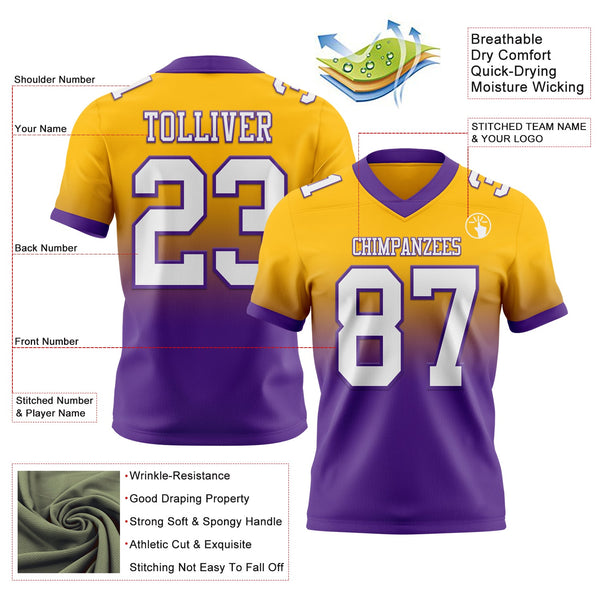 Custom Gold White-Purple Authentic Fade Fashion Football Jersey alternate