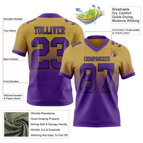 Custom Old Gold Purple-Black Authentic Fade Fashion Football Jersey alternate