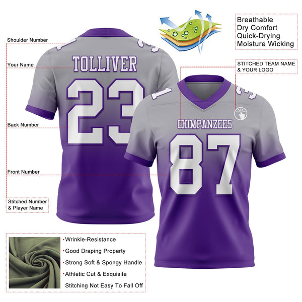 Custom Gray White-Purple Authentic Fade Fashion Football Jersey alternate