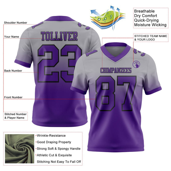 Custom Gray Purple-Black Authentic Fade Fashion Football Jersey alternate