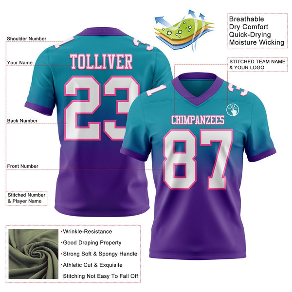 Custom Teal White Purple-Pink Authentic Fade Fashion Football Jersey alternate