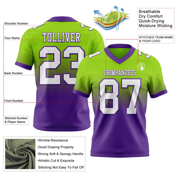 Custom Neon Green White-Purple Authentic Fade Fashion Football Jersey alternate