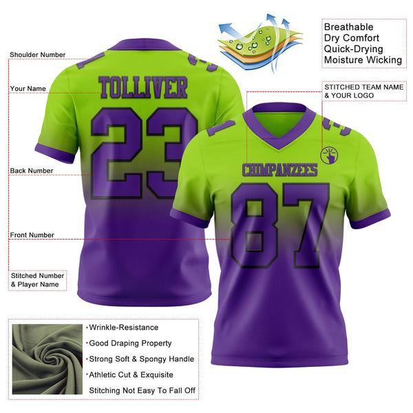 Custom Neon Green Purple-Black Authentic Fade Fashion Football Jersey alternate