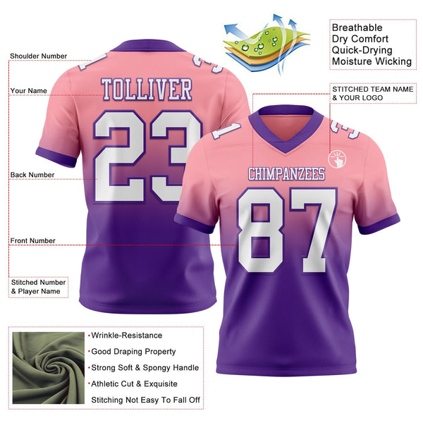 Custom Medium Pink White-Purple Authentic Fade Fashion Football Jersey alternate