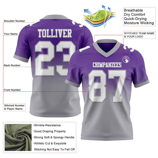 Custom Purple White-Gray Authentic Fade Fashion Football Jersey alternate