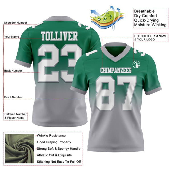 Custom Kelly Green White-Gray Authentic Fade Fashion Football Jersey alternate