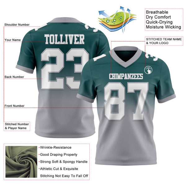 Custom Midnight Green White-Gray Authentic Fade Fashion Football Jersey alternate