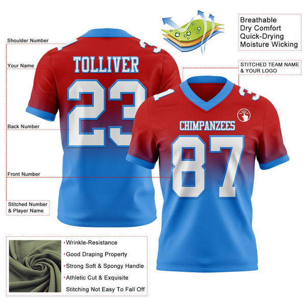 Custom Red White-Powder Blue Authentic Fade Fashion Football Jersey alternate