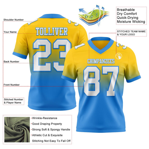Custom Yellow White-Powder Blue Authentic Fade Fashion Football Jersey alternate