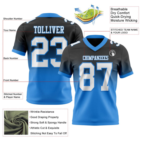 Custom Black White-Powder Blue Authentic Fade Fashion Football Jersey alternate