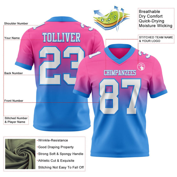 Custom Pink White-Powder Blue Authentic Fade Fashion Football Jersey alternate