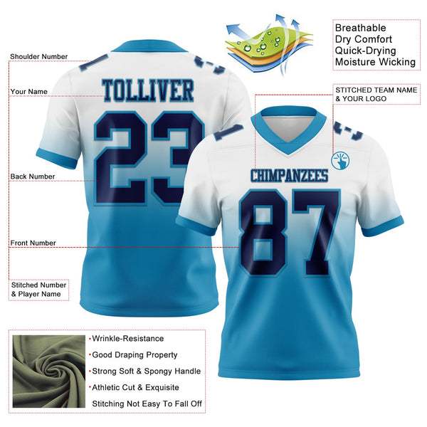 Custom White Navy-Panther Blue Authentic Fade Fashion Football Jersey alternate