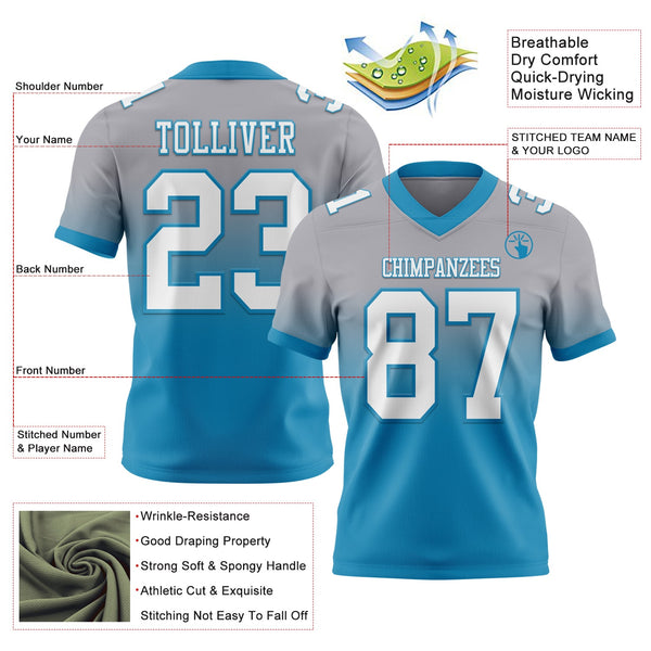 Custom Gray White-Panther Blue Authentic Fade Fashion Football Jersey alternate