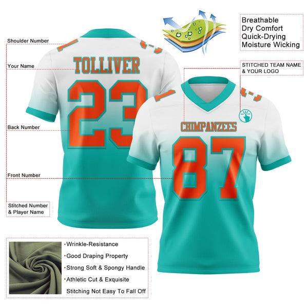 Custom White Orange-Aqua Authentic Fade Fashion Football Jersey alternate