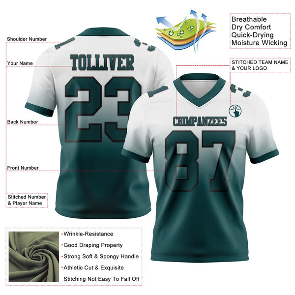 Custom White Midnight Green-Black Authentic Fade Fashion Football Jersey alternate
