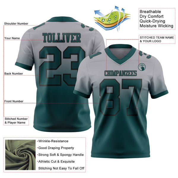 Custom Gray Midnight Green-Black Authentic Fade Fashion Football Jersey alternate