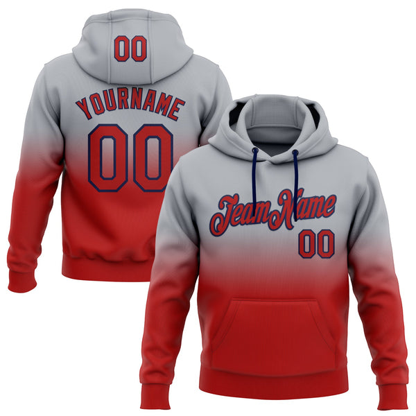 Custom Stitched Gray Red-Navy Fade Fashion Sports Pullover Sweatshirt Hoodie
