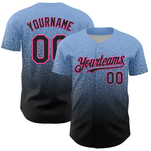 Custom Light Blue Black-Pink Fade Fashion Speckle Authentic Baseball Jersey
