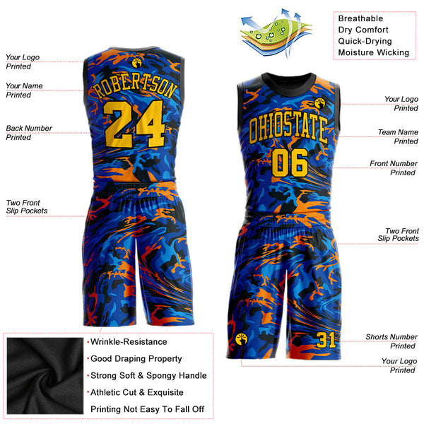 Custom Figure Gold-Royal Round Neck Sublimation Basketball Uniform Jersey alternate