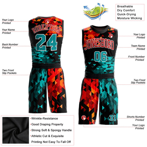 Custom Figure Aqua-Red Round Neck Sublimation Basketball Uniform Jersey alternate
