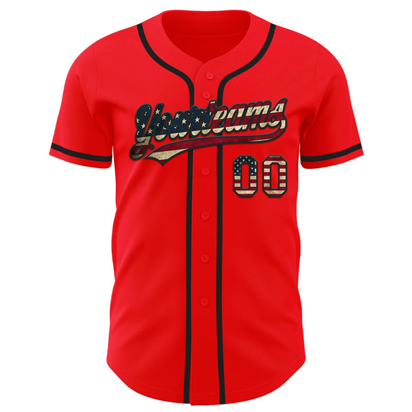 Custom Fire Red Vintage USA Flag-Black Authentic Baseball Jersey alternate