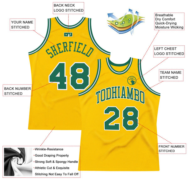 Custom Gold Kelly Green-White Authentic Throwback Basketball Jersey alternate