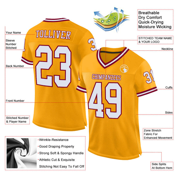 Custom Gold White-Maroon Mesh Authentic Throwback Football Jersey alternate