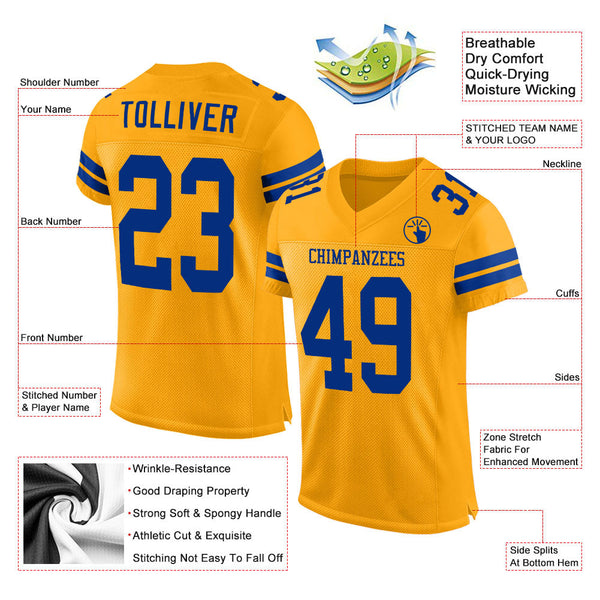 Custom Gold Royal Mesh Authentic Football Jersey alternate