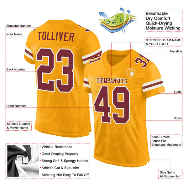 Custom Gold Burgundy-White Mesh Authentic Football Jersey alternate
