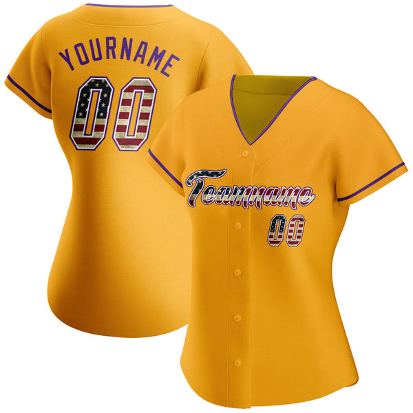 Custom Gold Vintage USA Flag-Purple Authentic Baseball Jersey alternate