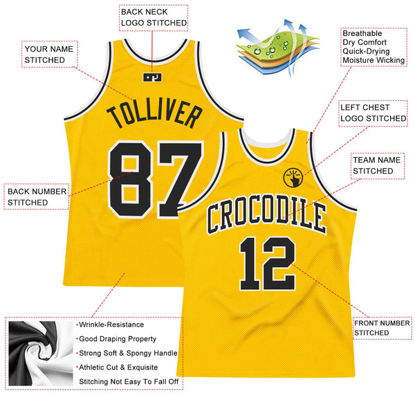 Custom Gold Black-White Authentic Throwback Basketball Jersey alternate