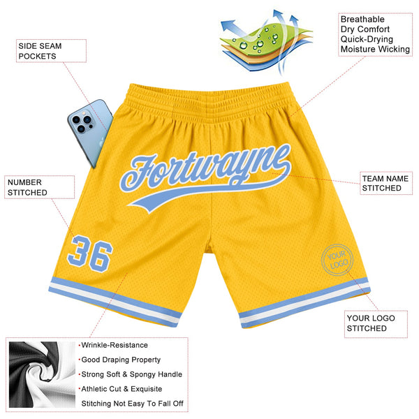 Custom Gold Light Blue-White Authentic Throwback Basketball Shorts alternate