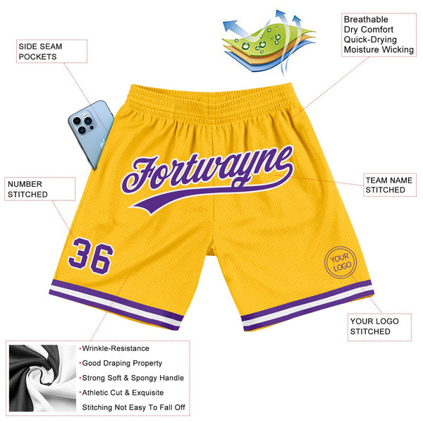 Custom Gold Purple-White Authentic Throwback Basketball Shorts alternate