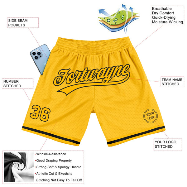 Custom Gold Black Authentic Throwback Basketball Shorts alternate