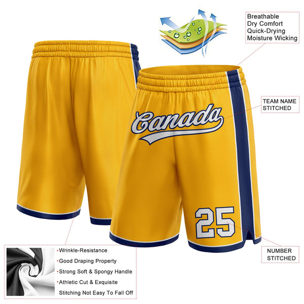 Custom Gold White-Navy Authentic Basketball Shorts alternate