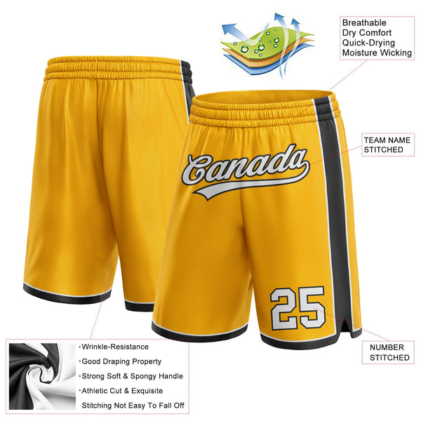 Custom Gold White-Black Authentic Basketball Shorts alternate