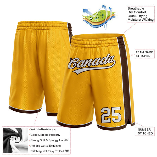 Custom Gold White-Brown Authentic Basketball Shorts alternate