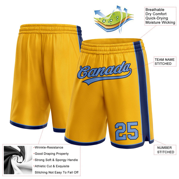 Custom Gold Light Blue-Navy Authentic Basketball Shorts alternate