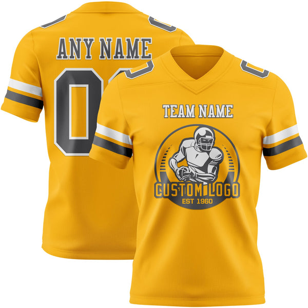 Custom Gold Steel Gray-White Authentic Football Jersey alternate