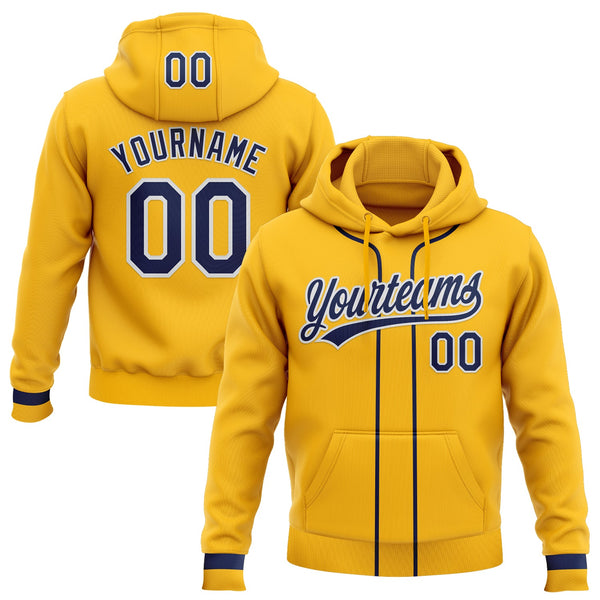 Custom Stitched Gold Navy-White Baseball Pullover Sweatshirt Hoodie