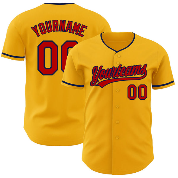 Custom Gold Red-Navy Authentic Baseball Jersey