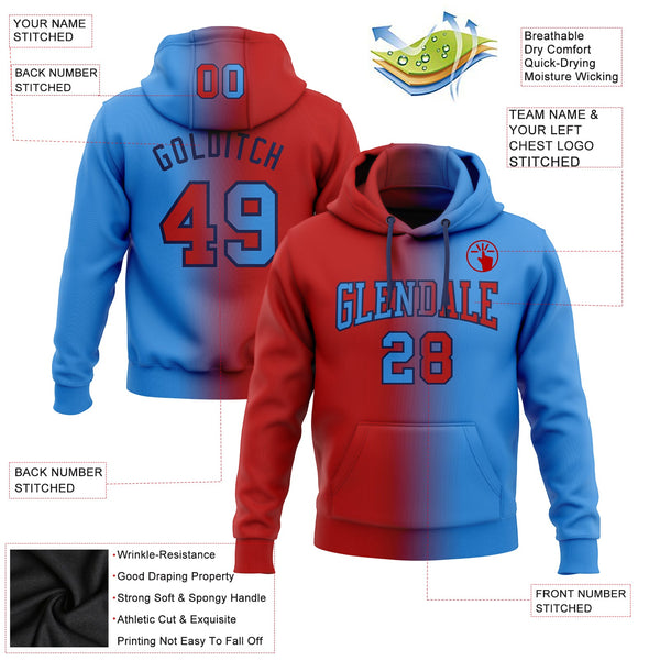 Custom Stitched Powder Blue Red-Navy Gradient Fashion Sports Pullover Sweatshirt Hoodie alternate